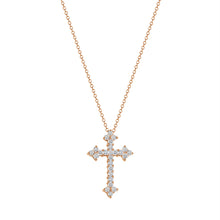 Load image into Gallery viewer, 14K Rose Gold Cathedral Diamond Cross Necklace