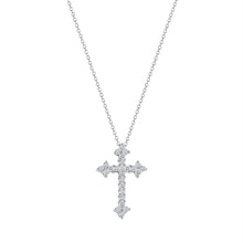 Load image into Gallery viewer, 14K White Gold Cathedral Diamond Cross Necklace