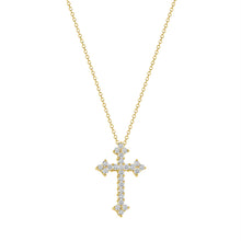 Load image into Gallery viewer, 14K Yellow Gold Cathedral Diamond Cross Necklace