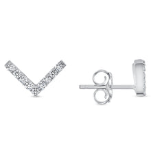 Load image into Gallery viewer, 14K White Gold Diamond V-Bar Earrings