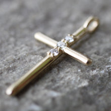 Load image into Gallery viewer, 14K Yellow Gold 3-Stone Diamond Cross Necklace