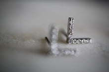 Load image into Gallery viewer, 14K White Gold Diamond V-Bar Earrings
