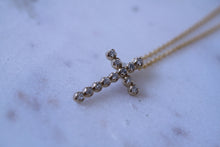 Load image into Gallery viewer, 14K Yellow Gold Mini Illusion Diamond Cross Necklace