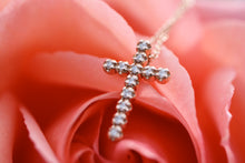 Load image into Gallery viewer, 14K Rose Gold Mini Illusion Diamond Cross Necklace