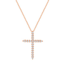 Load image into Gallery viewer, 14K Rose Gold Medium Diamond Cross Necklace