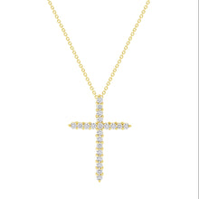 Load image into Gallery viewer, 14K Yellow Gold Medium Diamond Cross Necklace