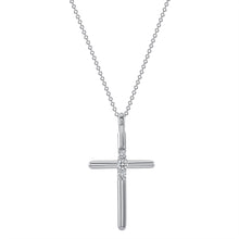 Load image into Gallery viewer, 14K White Gold 3-Stone Diamond Cross Necklace