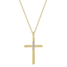 Load image into Gallery viewer, 14K Yellow Gold 3-Stone Diamond Cross Necklace