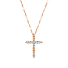 Load image into Gallery viewer, 14K Rose Gold Small Diamond Cross Necklace