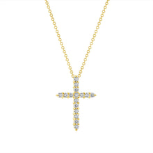 Load image into Gallery viewer, 14K Yellow Gold Small Diamond Cross Necklace