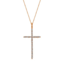 Load image into Gallery viewer, 14K Rose Gold Thin Diamond Cross Necklace