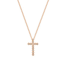 Load image into Gallery viewer, 14K Rose Gold Mini Illusion Diamond Cross Necklace