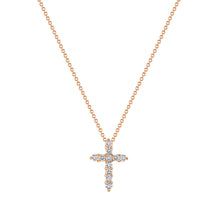 Load image into Gallery viewer, 14K Rose Gold Diamond Petite Cross Necklace