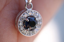 Load image into Gallery viewer, 14K White Gold Diamond and Sapphire Circle Necklace
