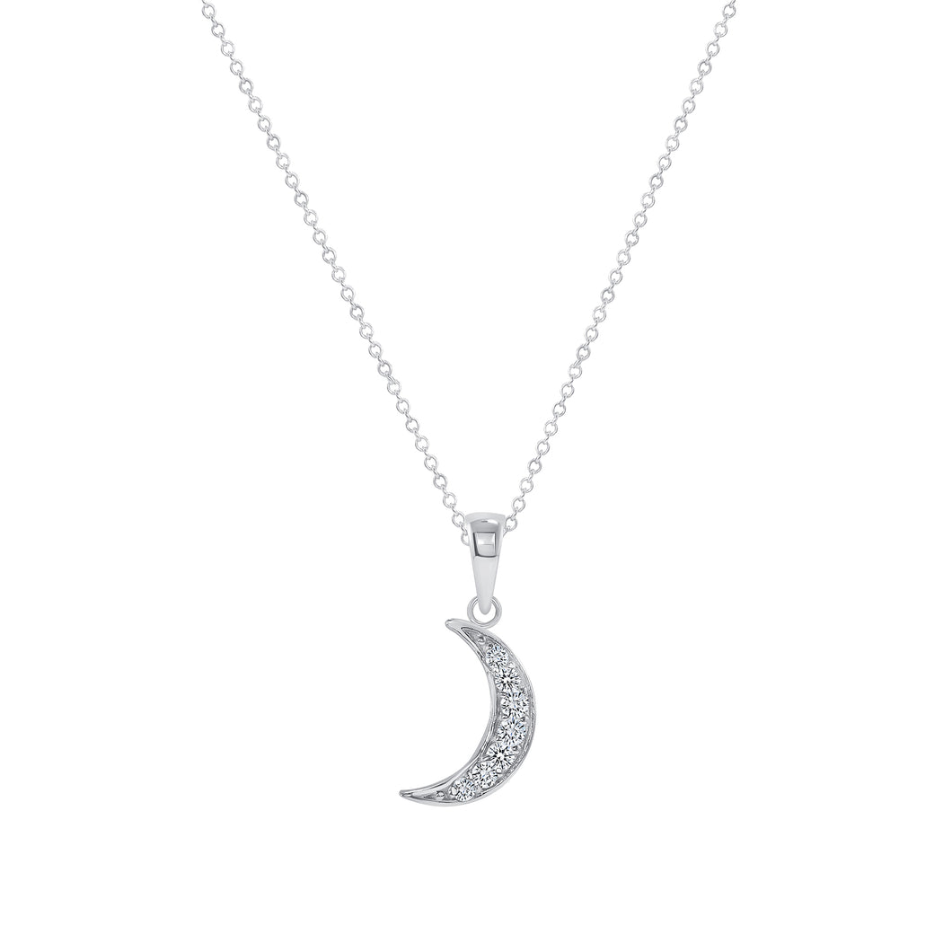 14K White Gold Crescent Moon Necklace