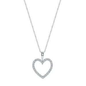 14K White Gold Medium Diamond Heart Necklace