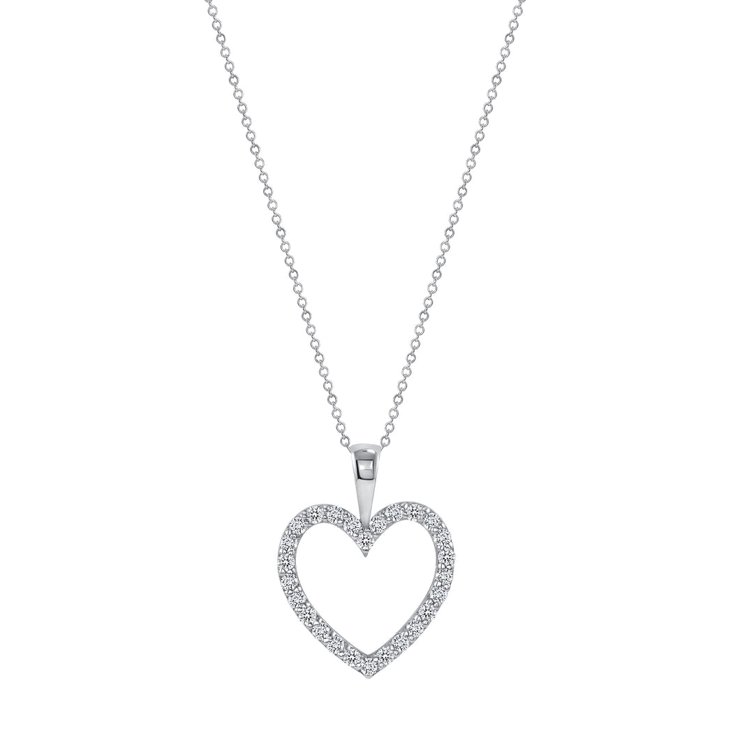14K White Gold Medium Diamond Heart Necklace