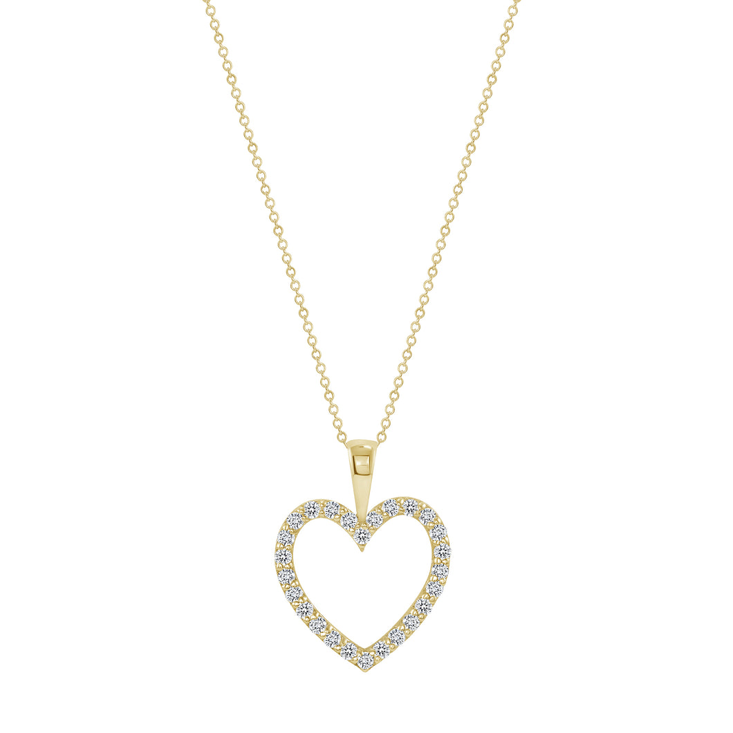 14K Yellow Gold Medium Diamond Heart Necklace