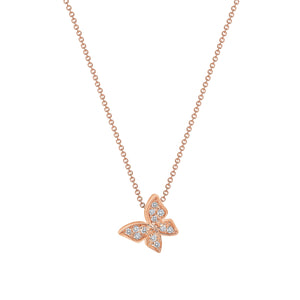 14K Rose Gold Hanging Butterfly Diamond Necklace