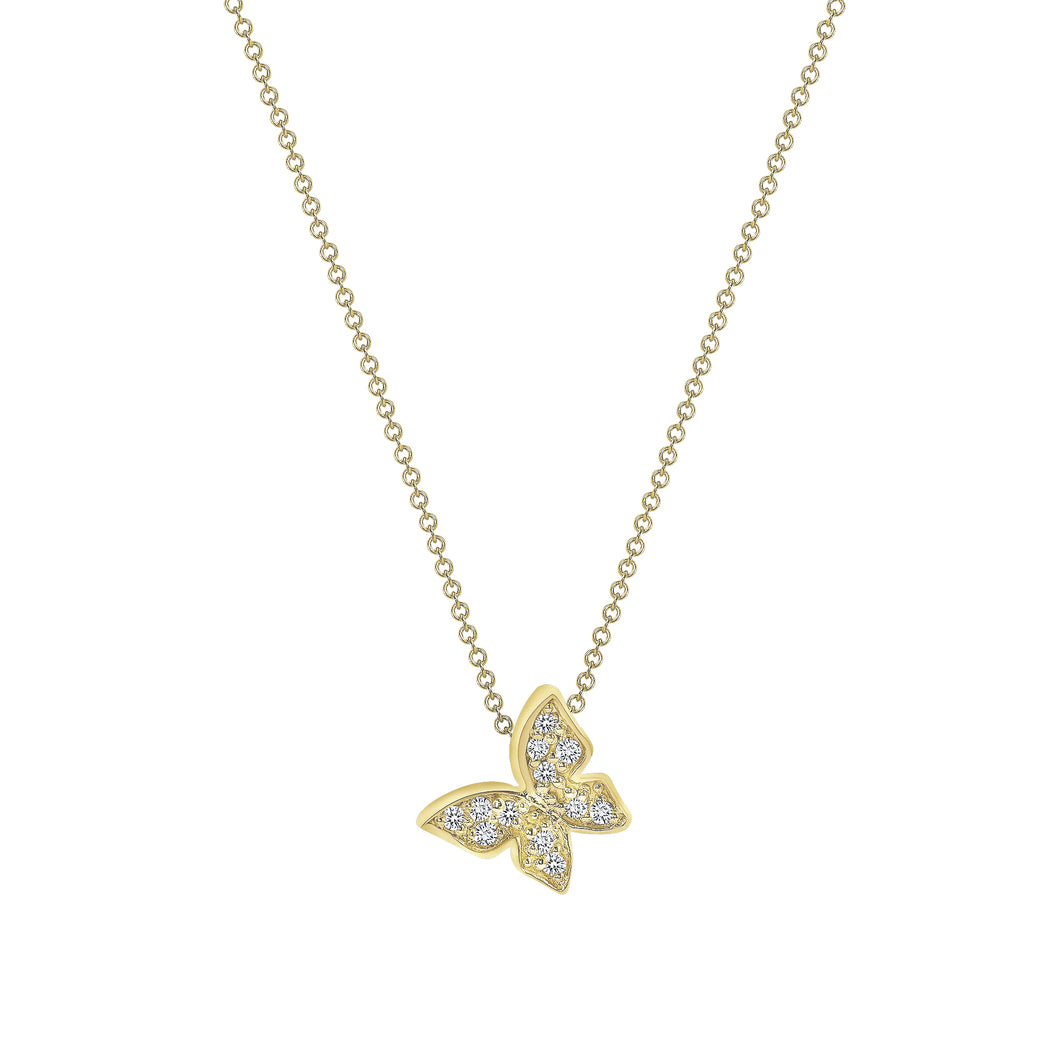 14K Yellow Gold Hanging Butterfly Diamond Necklace