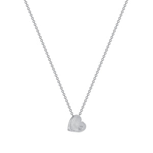 14K White Gold Mini Single Diamond Heart Necklace