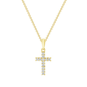 14K Yellow Gold Diamond Mini Box Cross Necklace