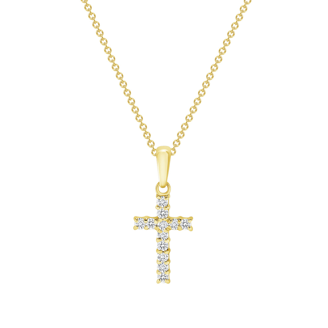 14K Yellow Gold Diamond Mini Box Cross Necklace