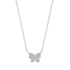 14K White Gold Butterfly Diamond Necklace