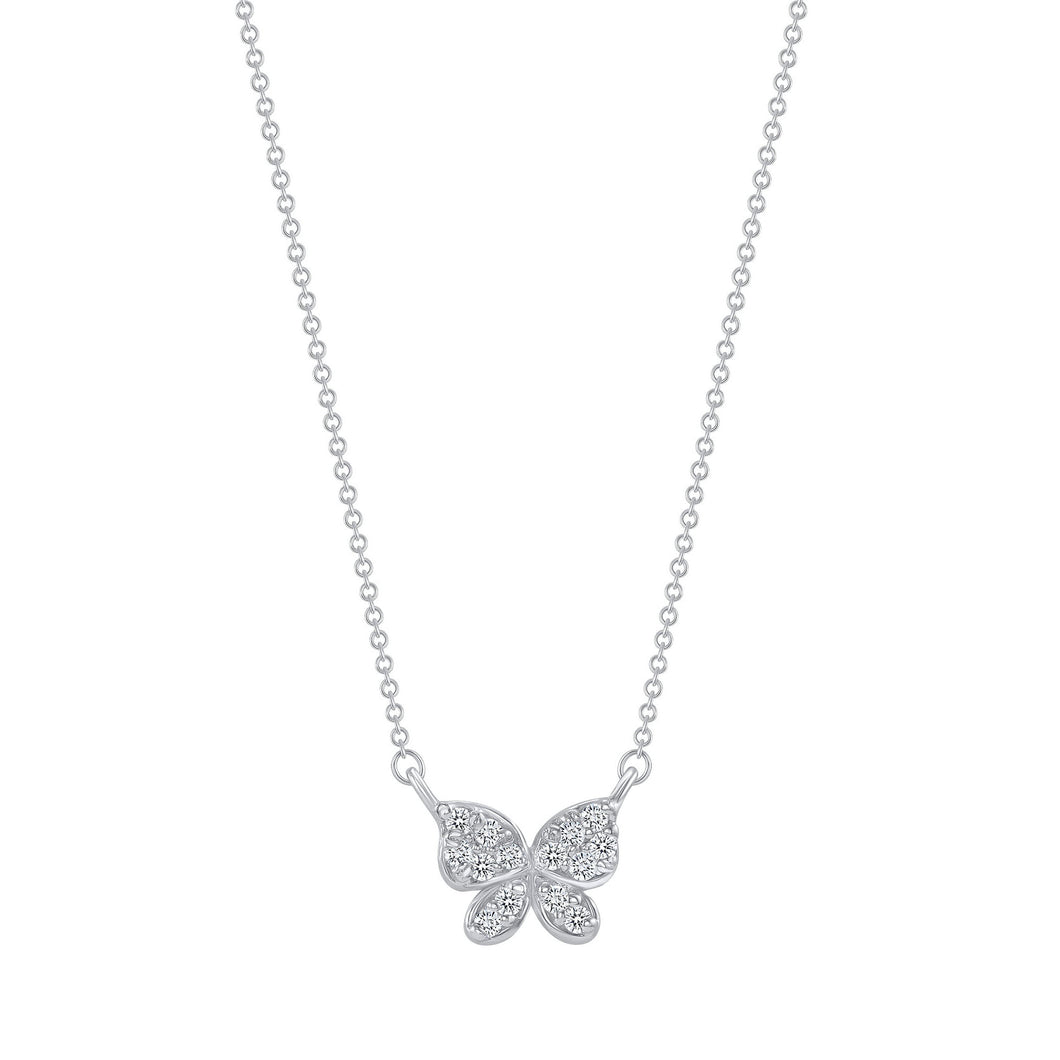 14K White Gold Butterfly Diamond Necklace